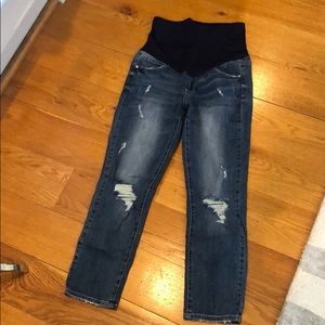 Pink blush maternity distressed jeans (full panel)